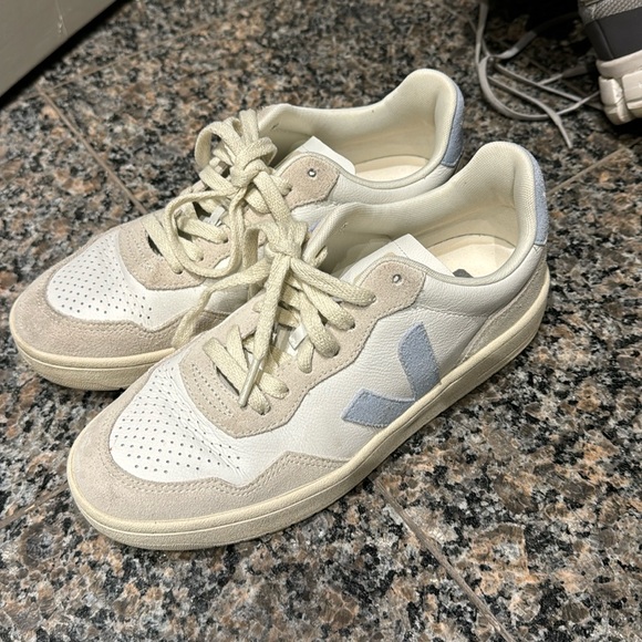 Cream and baby blue veja - worn once - Picture 1 of 8